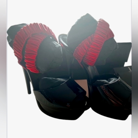 EUC Saint Laurent  Platform Shoes  Patent Ankle Red Strap Pump Multicolor - Picture 5 of 5